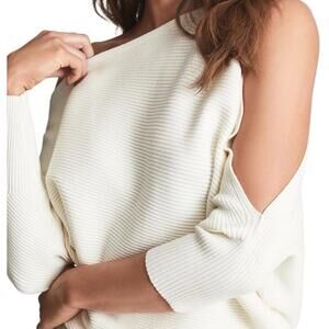 New Reiss Paige Rib Split Sleeve Top In Ivory Size M $240